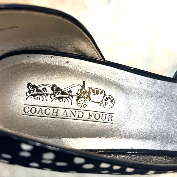 Coach and Four Navy white Polka dot  peep toe bow heels women’s size 7 - Picture 3 of 12